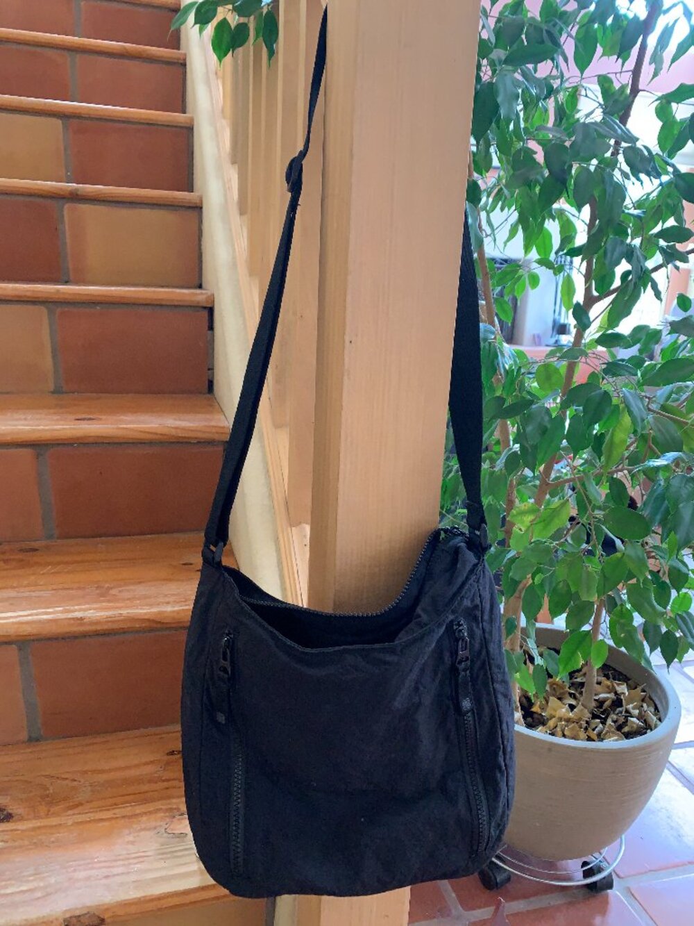 Black nylon hobo bag